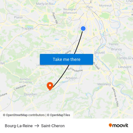 Bourg-La-Reine to Saint-Cheron map