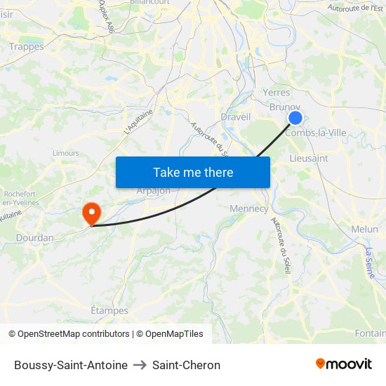 Boussy-Saint-Antoine to Saint-Cheron map