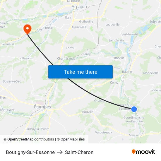 Boutigny-Sur-Essonne to Saint-Cheron map