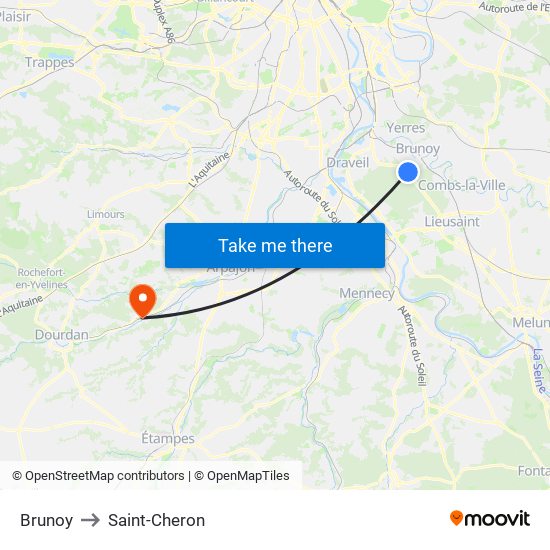 Brunoy to Saint-Cheron map