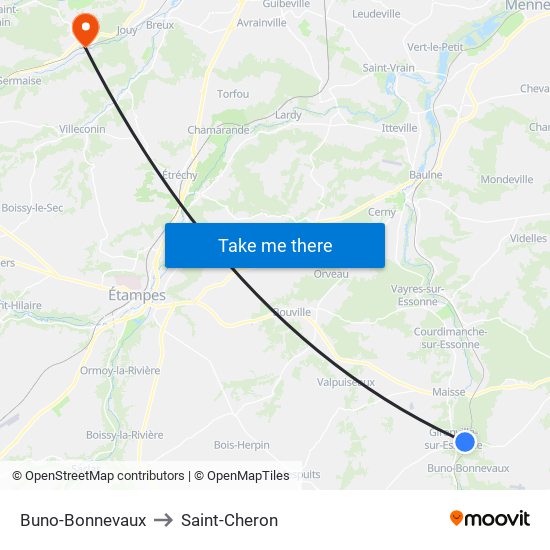 Buno-Bonnevaux to Saint-Cheron map