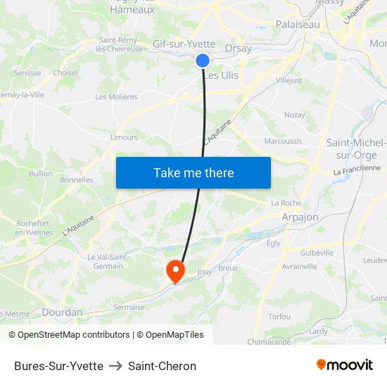 Bures-Sur-Yvette to Saint-Cheron map
