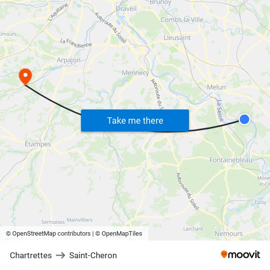 Chartrettes to Saint-Cheron map
