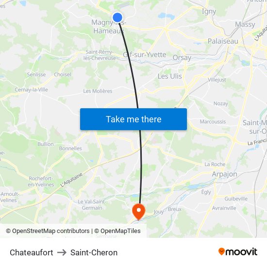 Chateaufort to Saint-Cheron map