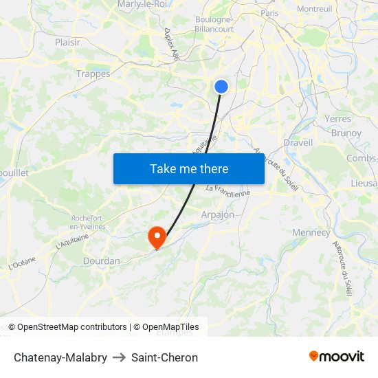 Chatenay-Malabry to Saint-Cheron map