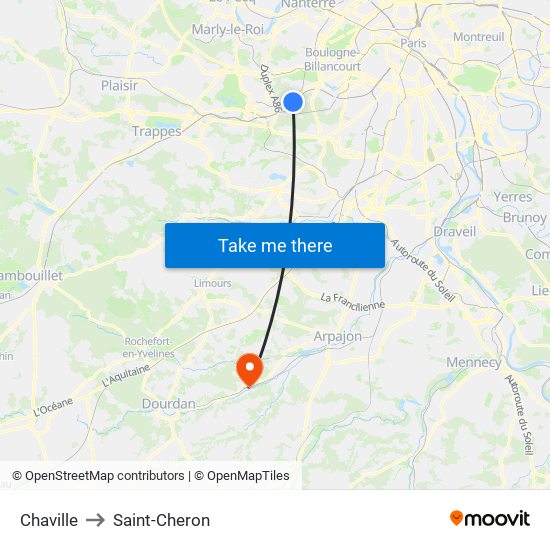 Chaville to Saint-Cheron map