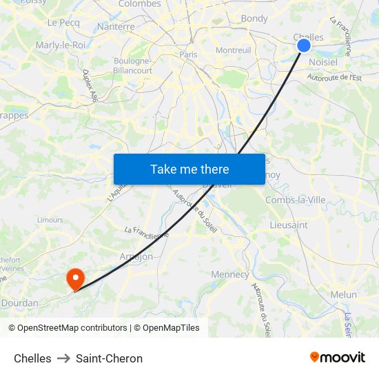 Chelles to Saint-Cheron map