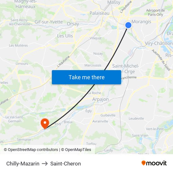 Chilly-Mazarin to Saint-Cheron map