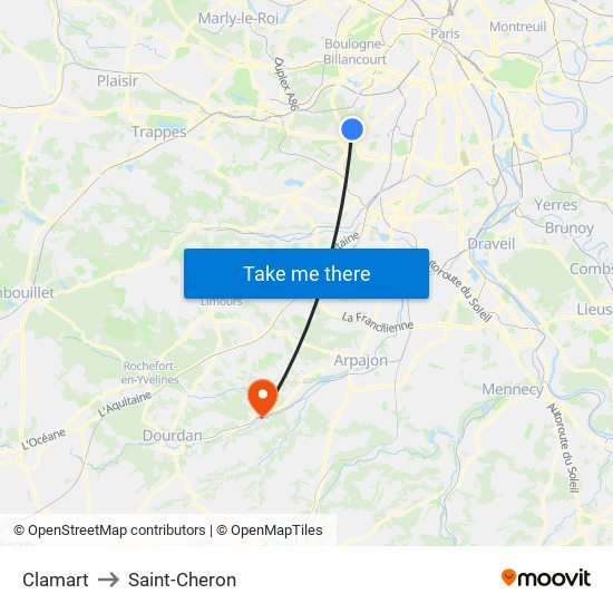 Clamart to Saint-Cheron map