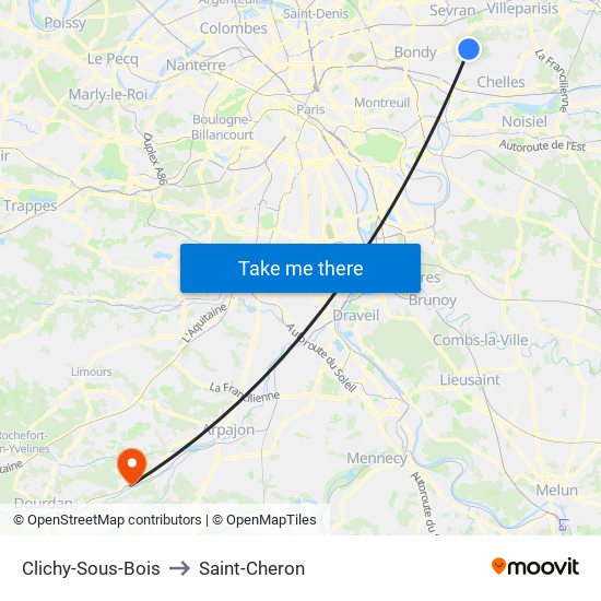 Clichy-Sous-Bois to Saint-Cheron map