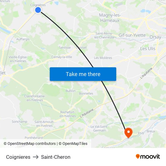 Coignieres to Saint-Cheron map