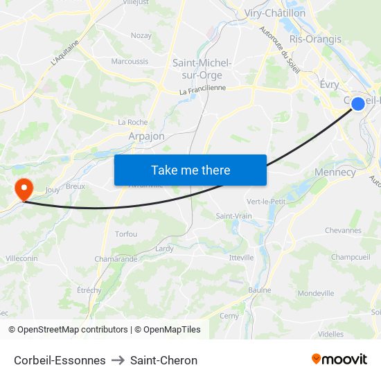Corbeil-Essonnes to Saint-Cheron map