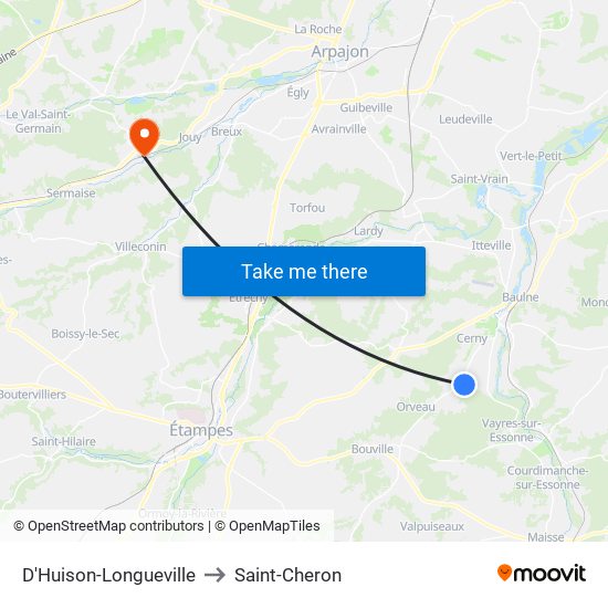 D'Huison-Longueville to Saint-Cheron map
