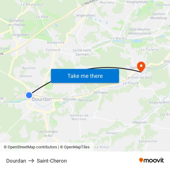 Dourdan to Saint-Cheron map