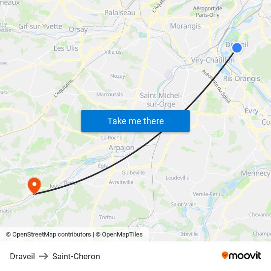 Draveil to Saint-Cheron map