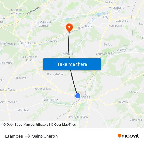Etampes to Saint-Cheron map