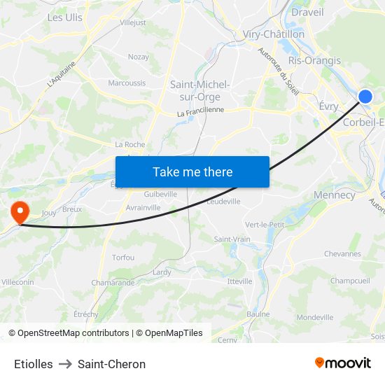 Etiolles to Saint-Cheron map