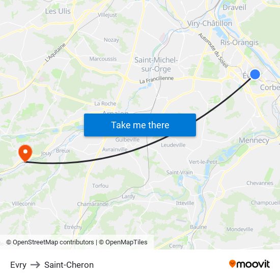 Evry to Saint-Cheron map