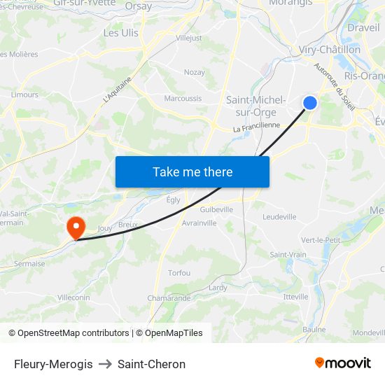 Fleury-Merogis to Saint-Cheron map