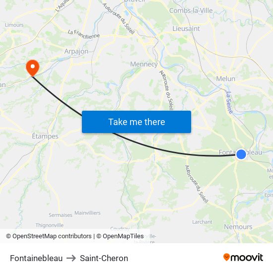 Fontainebleau to Saint-Cheron map