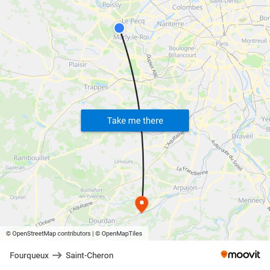 Fourqueux to Saint-Cheron map