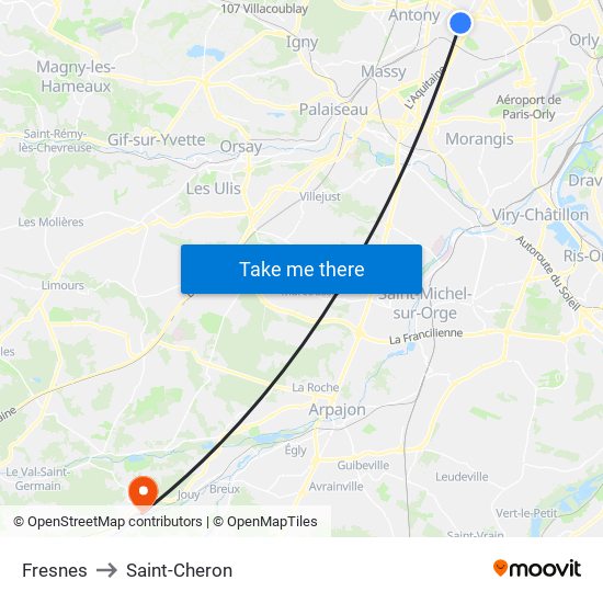 Fresnes to Saint-Cheron map