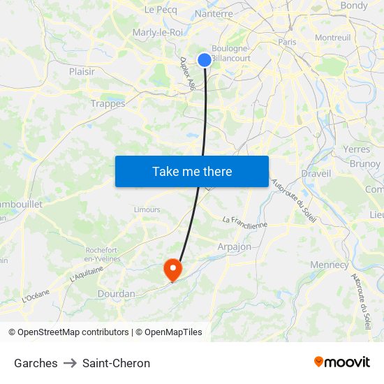 Garches to Saint-Cheron map