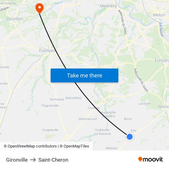 Gironville to Saint-Cheron map