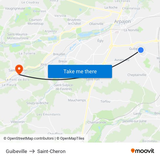 Guibeville to Saint-Cheron map
