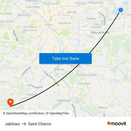 Jablines to Saint-Cheron map