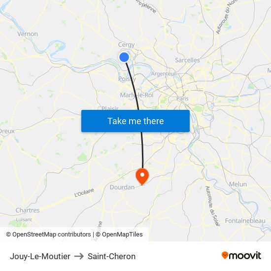 Jouy-Le-Moutier to Saint-Cheron map