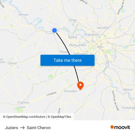 Juziers to Saint-Cheron map