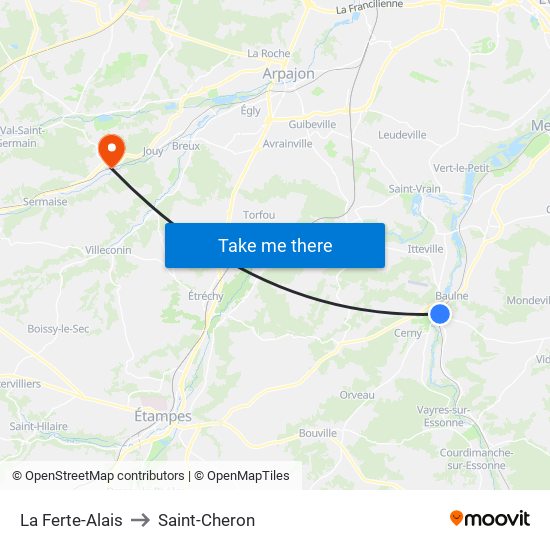 La Ferte-Alais to Saint-Cheron map