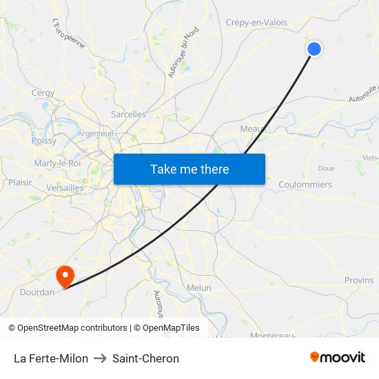La Ferte-Milon to Saint-Cheron map