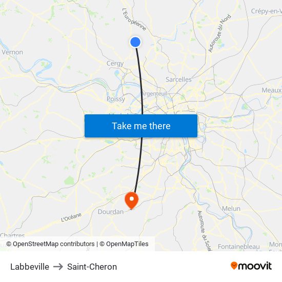 Labbeville to Saint-Cheron map