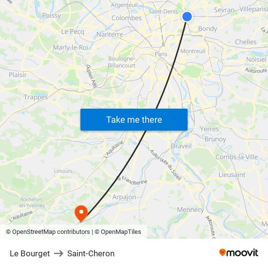 Le Bourget to Saint-Cheron map