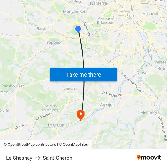Le Chesnay to Saint-Cheron map