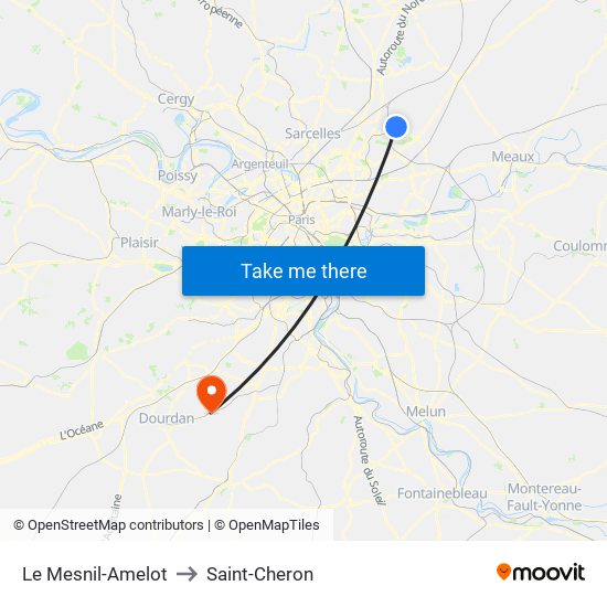 Le Mesnil-Amelot to Saint-Cheron map