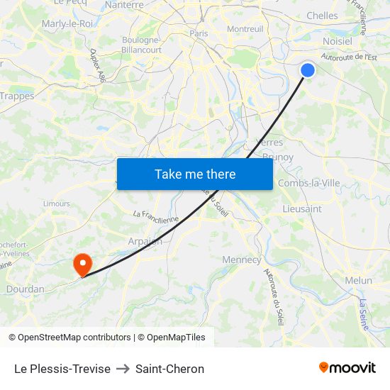 Le Plessis-Trevise to Saint-Cheron map