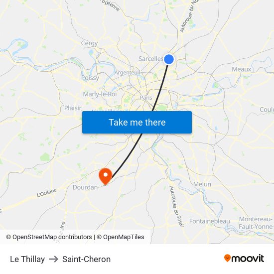 Le Thillay to Saint-Cheron map