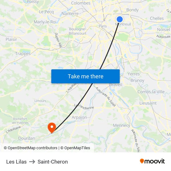 Les Lilas to Saint-Cheron map