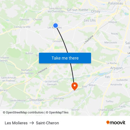 Les Molieres to Saint-Cheron map