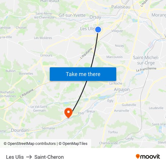Les Ulis to Saint-Cheron map