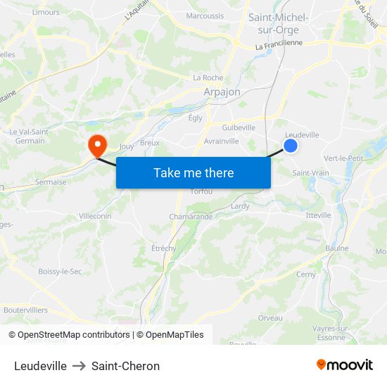 Leudeville to Saint-Cheron map