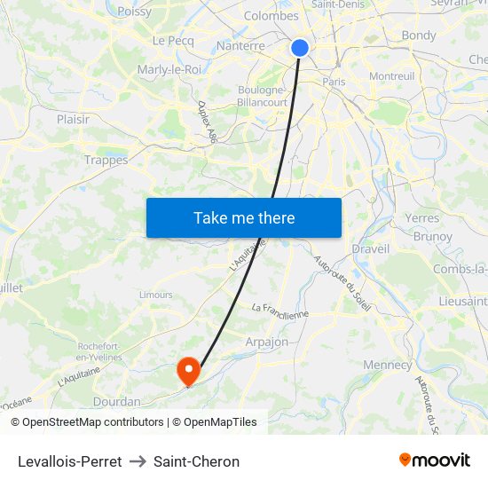 Levallois-Perret to Saint-Cheron map