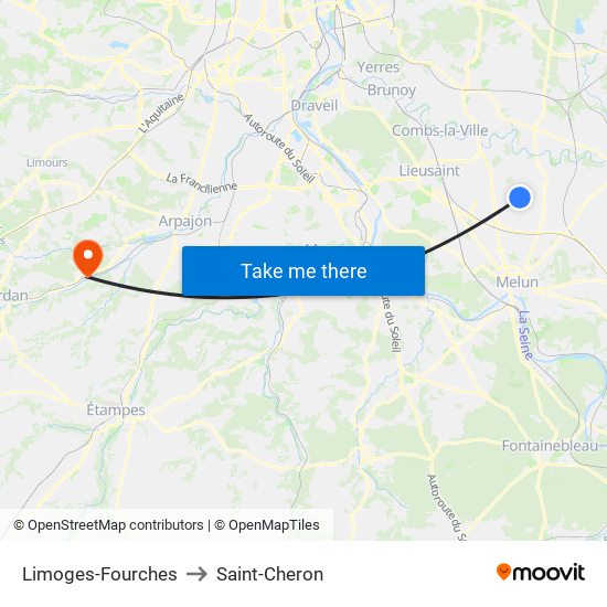 Limoges-Fourches to Saint-Cheron map