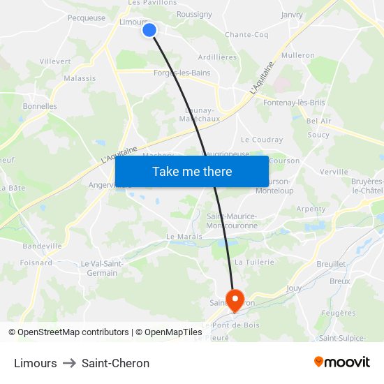 Limours to Saint-Cheron map