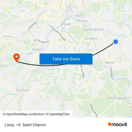 Lissy to Saint-Cheron map
