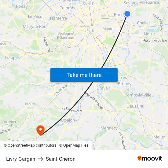 Livry-Gargan to Saint-Cheron map