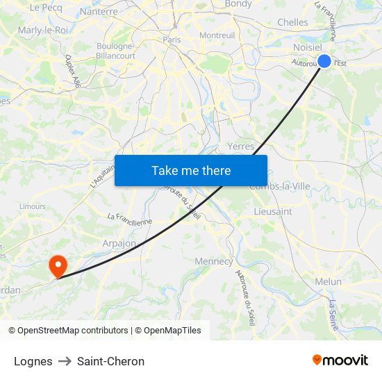 Lognes to Saint-Cheron map